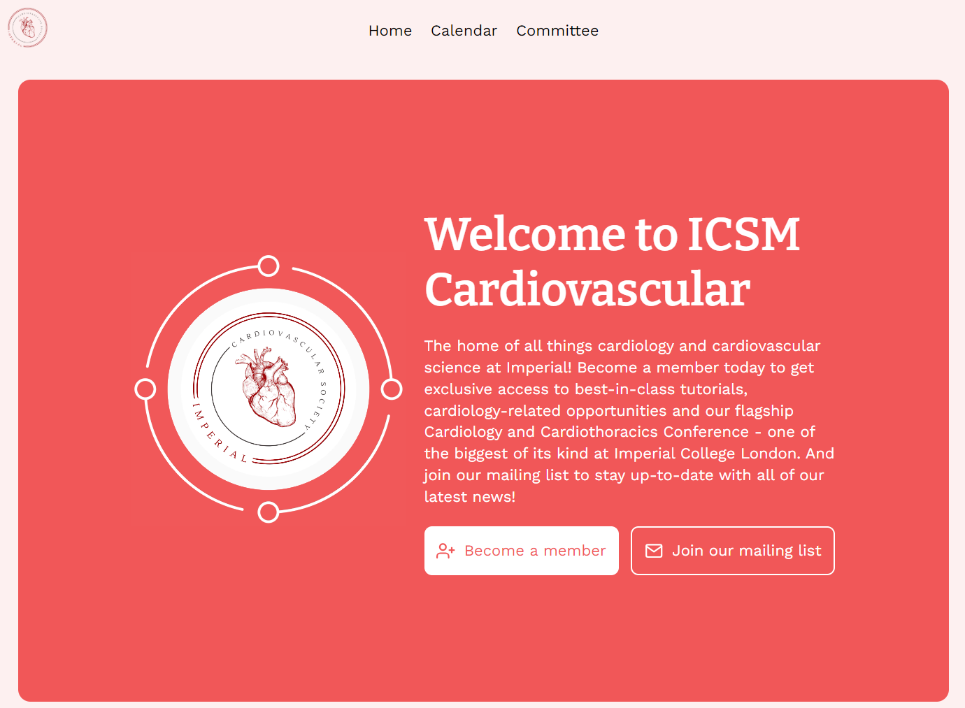 ICSM Cardiovascular Society website screenshot